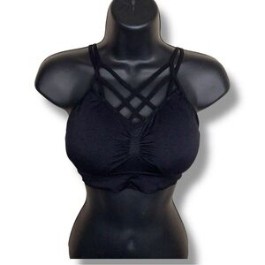 M Dynamic Seamless Apparel Black Strappy Bralette Removable Cups Fitted Cage Bra